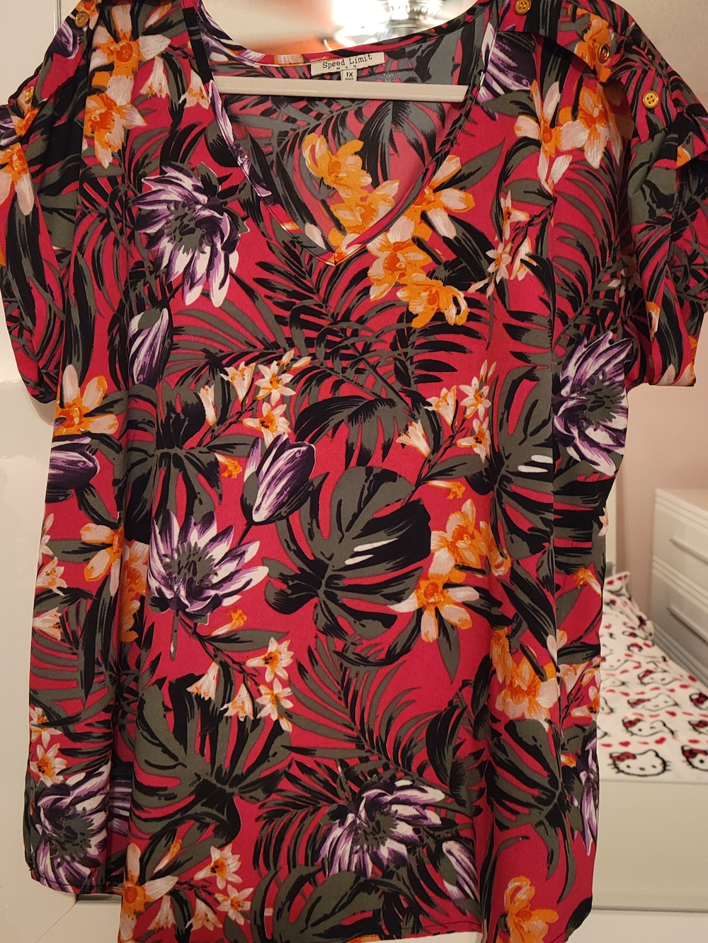 Speed Limit Women's Pink Tropical Floral V-Neck Top